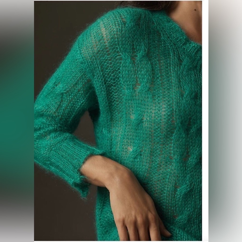 BY ANTHROPOLOGIE Posey Stitched Distressed Wool Blend SweaterGreen Size Small - Picture 2 of 16